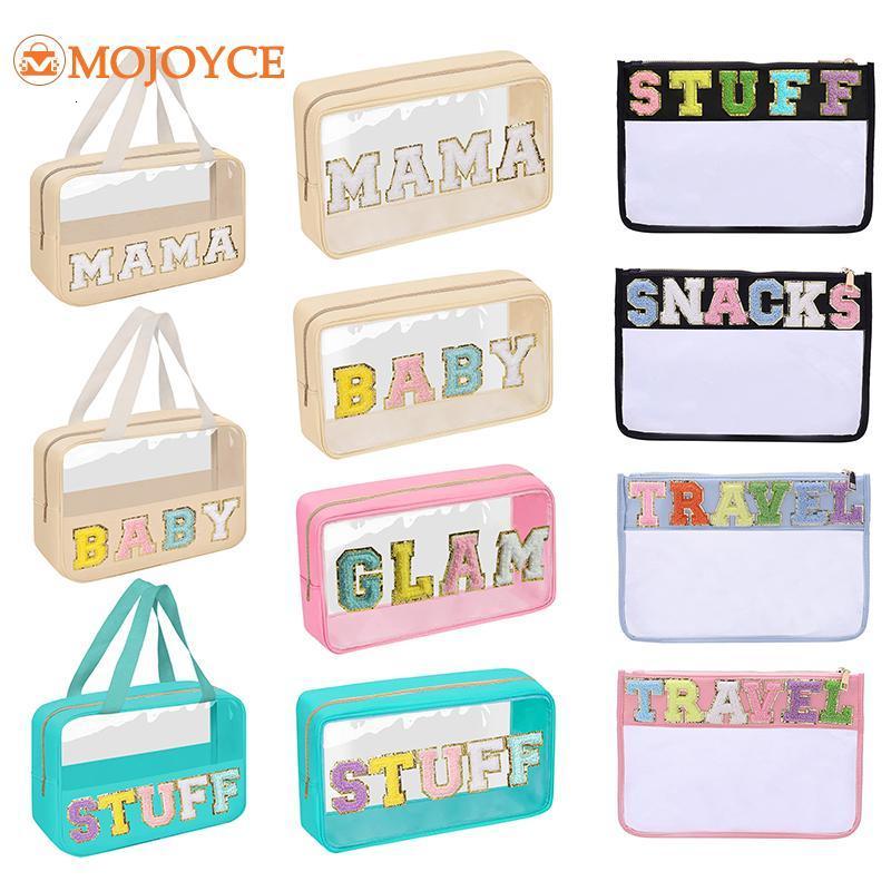 

Cosmetic Bags Cases Letter Patches Transparent Makeup Bags Fashion Cosmetic Bag Beauty Case Waterproof Large Make Up Bag Travel Toiletry Kit Bags 230410, Pink no letters