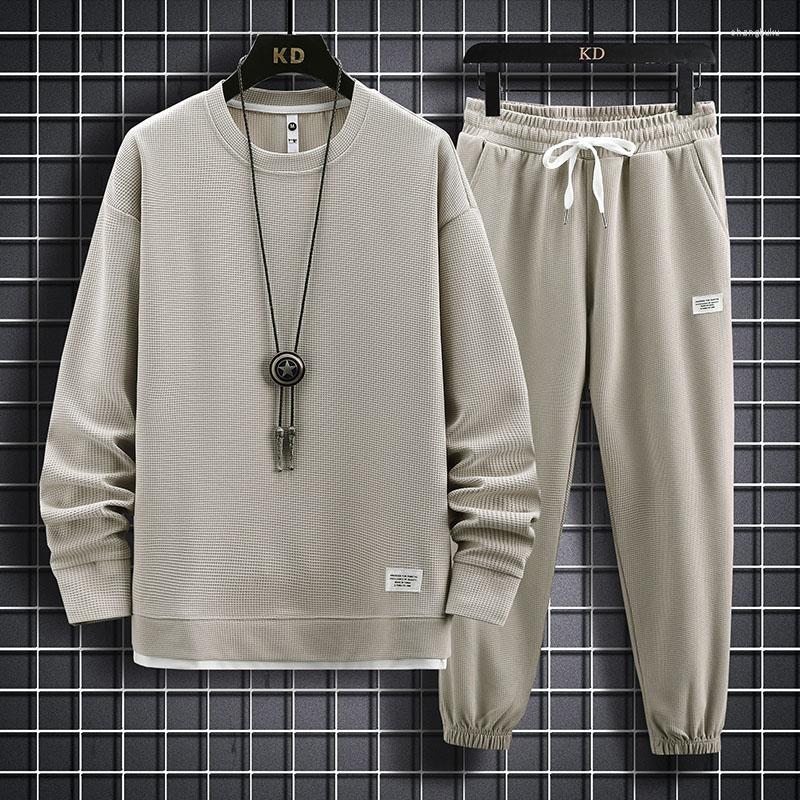 

Men' Tracksuits Spring Mens O-Neck Sweatshirts Multicolor 2 Pieces Set Sportswear Harajuku Casual Loose Solid Color Tracksuit Men Sets, White