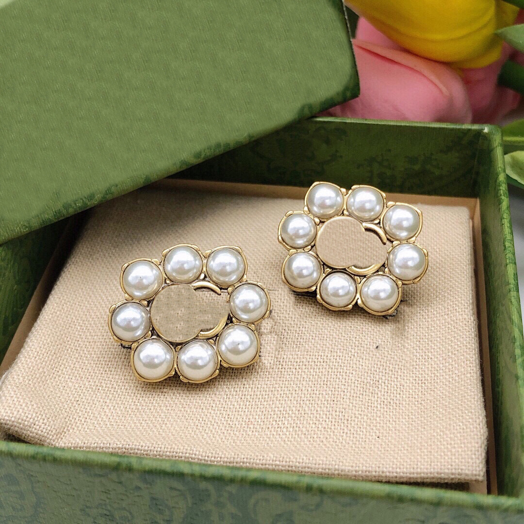 

2023 Designer Earring GGity Brand Stud Earing Luxury Women Fashion Jewelry Metal Letter Double G Logo Crystal Pearl Earring cjeweler Women's Gift ohrringe fd
