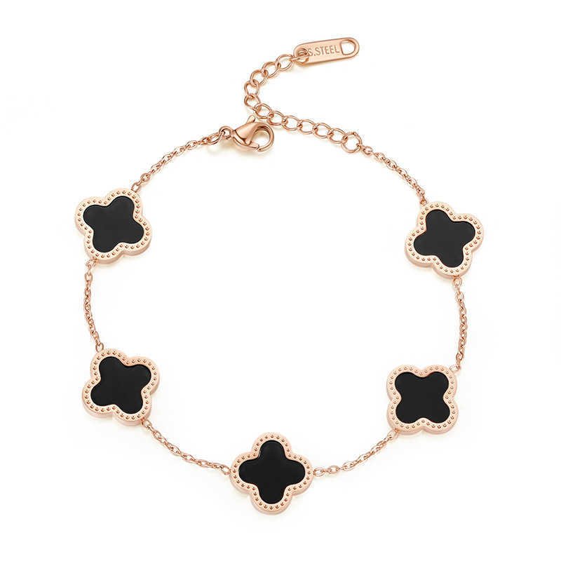 

Japan and South Korea fashion steel clover five flower female lucky grass acrylic 18k rose gold bracelet