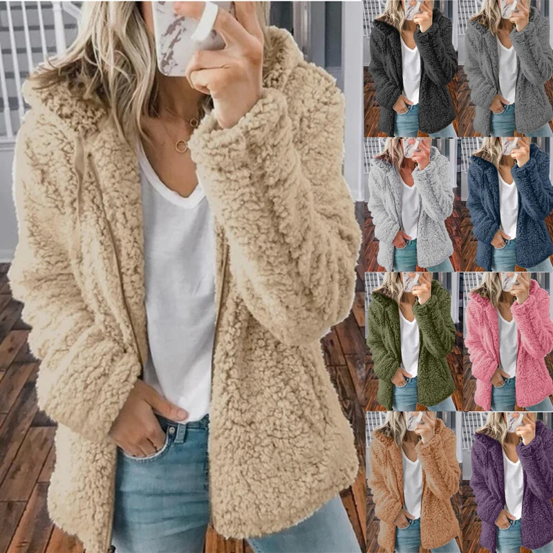 Womens Jackets Winter Elegant Woolen Woman Coat Solid Thick Warm Soft Fleece Cashmere Long Sleeved Jacket Female Loose Pocket Zipper 231110