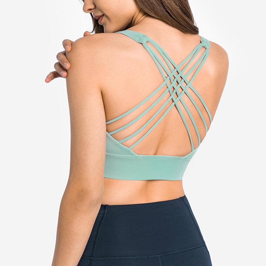 

LU-010 8-Line Cross Back Sport Bra Yoga Tanks with Padded Bra Training Bodybuilding Underwear Woman Sexy Fitness Gym Clothes, Ice blue