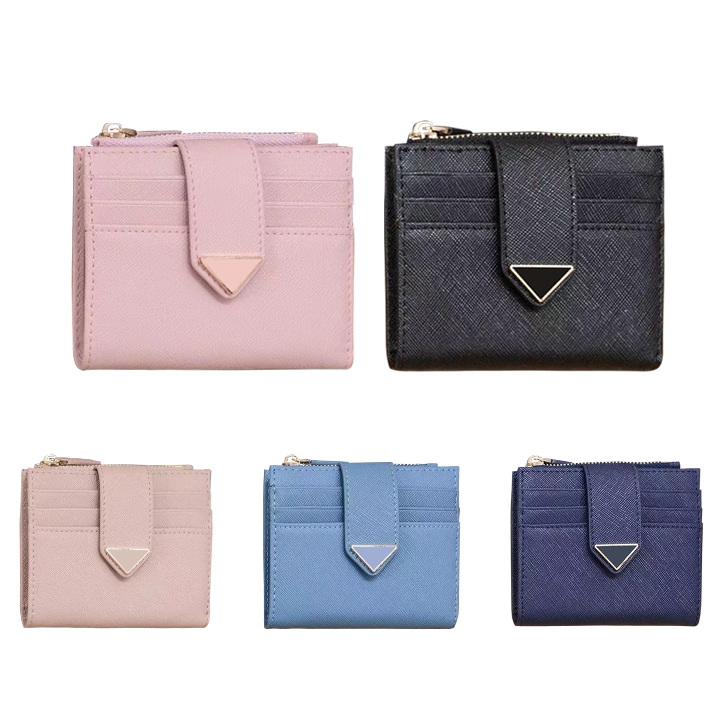 

Saffiano Triangle prad key wallets coin pink designer purses poke cards holder Womens mens 9 card slots luxury money wallet quilted puerse Leather pouch cardholder, Blue