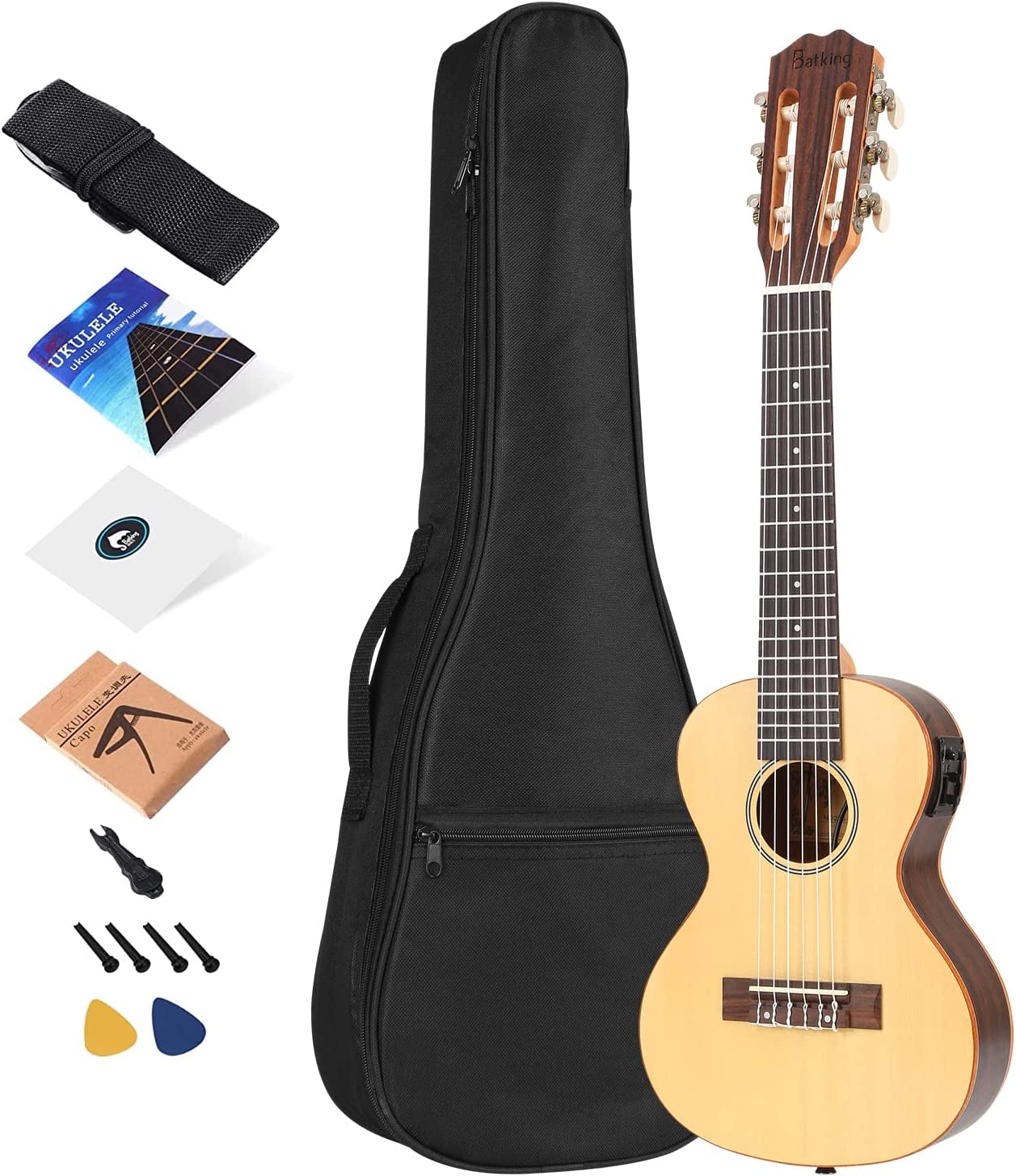 

Batking Electric Guitar Ukulele, Small Travel Classical Ukulele, Left Hand 28 inch Professional 6 Strings Guitalele, For Adults Kids Beginners (with EQ & Gig Bag)