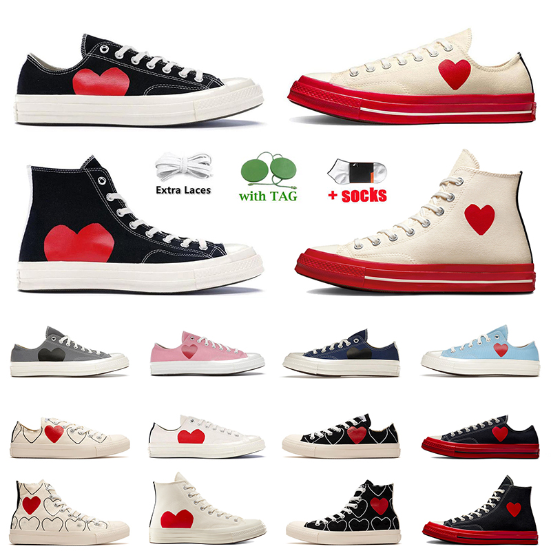 

Luxury Designer casual comme des garcons canvas shoes mens women 1970s chuck taylors high low all star cdg Play Black White Grey Red pink red bidsole sneakers Tennis, Color 22
