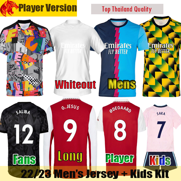 

22 23 SMITH ROWE Soccer Jerseys GABRIEL JESUS SAKA ARSENAL SALIBA 2022 2023 Fans Player version ODEGAARD Whiteout Football Shirt MARTINELLI Long Jersey Mens Kids kit, 2324 home