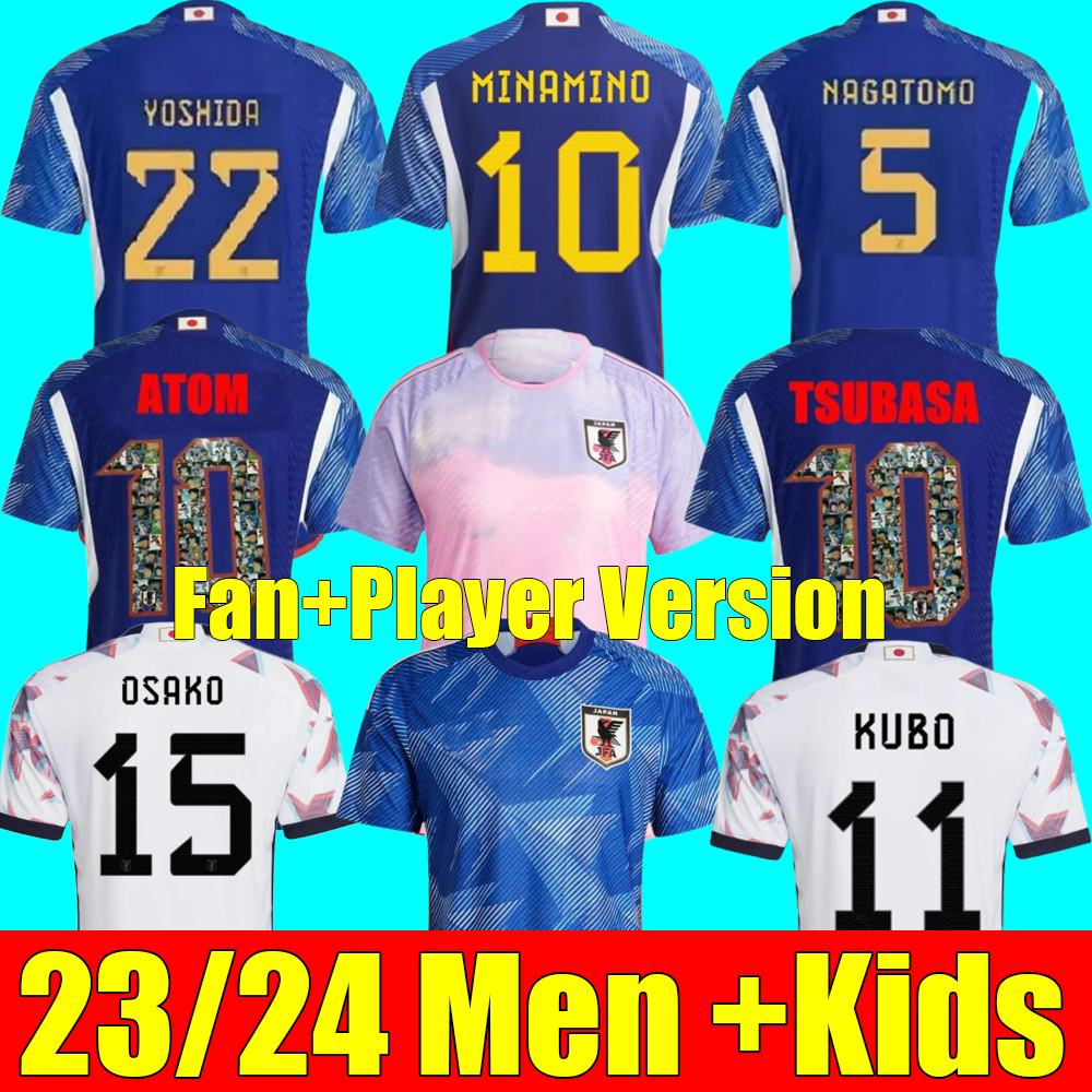 

Japan 2022 Soccer Jerseys home away MINAMINO OSAKO NAGATOMO YOSHIDA HARAGUCHI ATOM 2023 Japanese 22 23 child Football Shirt HONDA men set kids kit Player version, Adult home
