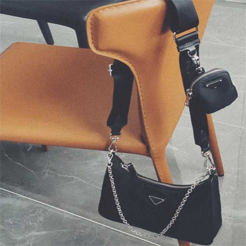

Designer bag 2023 internet celebrity same nylon three in one hobo underarm chain strap crossbody portable bag for women, Black (small bag