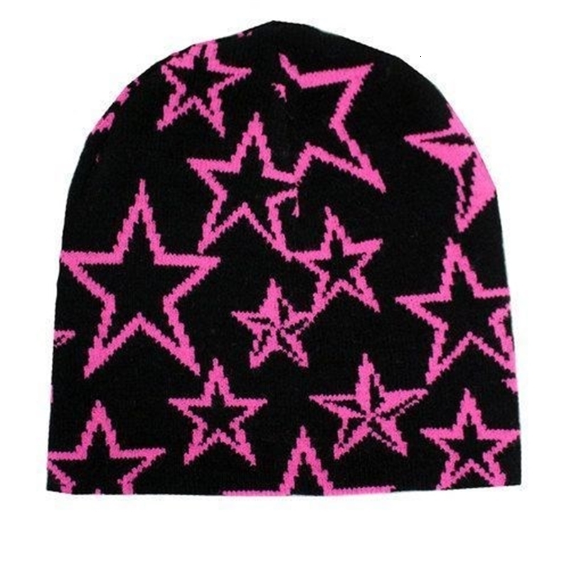 

Beanie Skull Caps Knitted Pullover Wool Hat Star Printed Warm Hip hop Beanie Street Punk Winter Y2K Gothic Unisex s 230410, Red