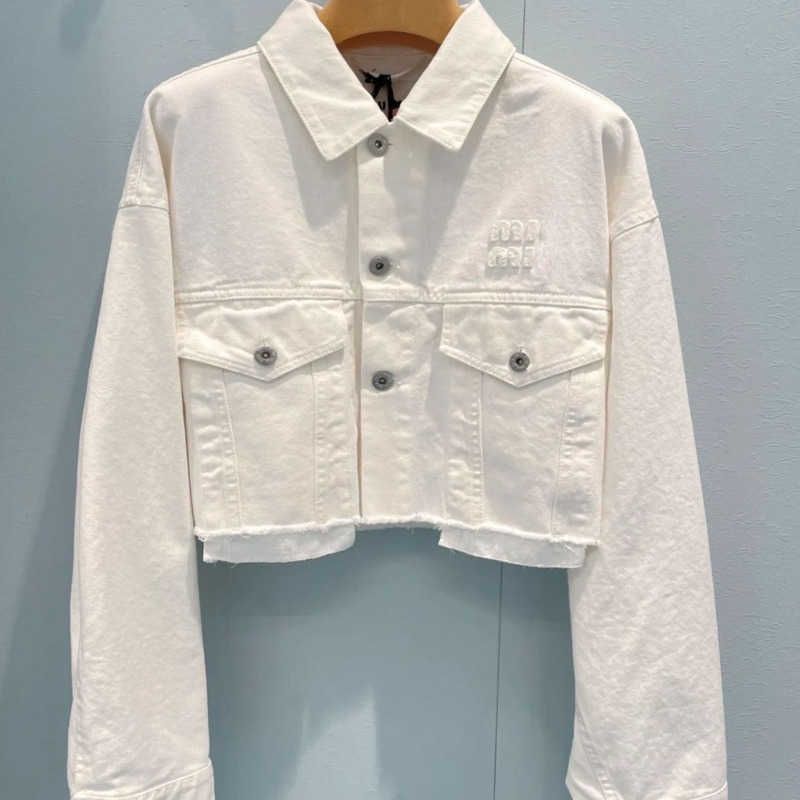 

High version womens denim jacket miu designer jackets letter embroidery short Denim coat women fashion cardigan top, White