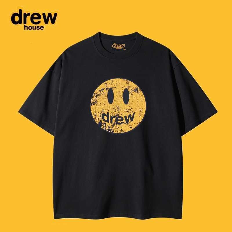 

DrewHouse made old and destroyed smiley face short-sleeved T-shirt for men in summer American FOG fashion brand loose couple half-sleeved women Tees Men's T-Shirts, Navy