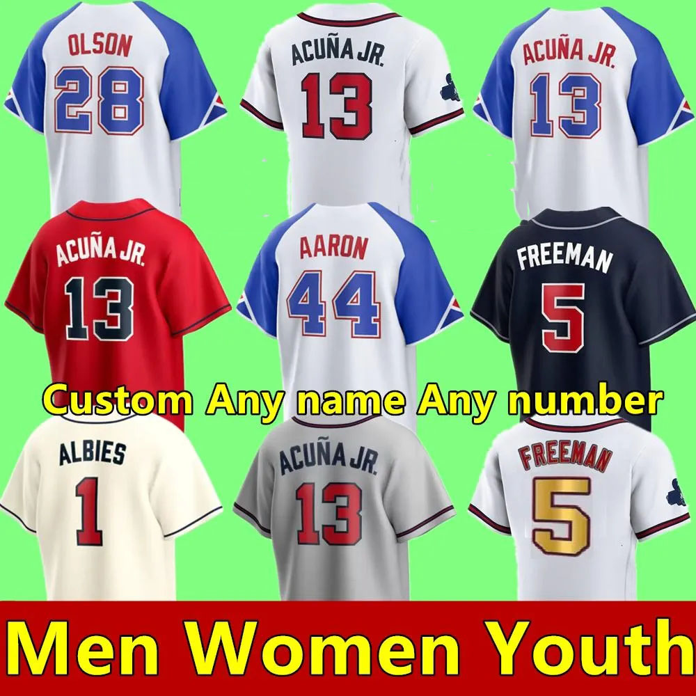 

Custom 2023 Men Women Youth WS Gold Program jersey Dansby Swanson 13 Ronald Acuna Jr. Ozzie Albies 28 Matt Olson Freddie Freeman 27 Austin Brave Riley Baseball Jerseys, Colour 3