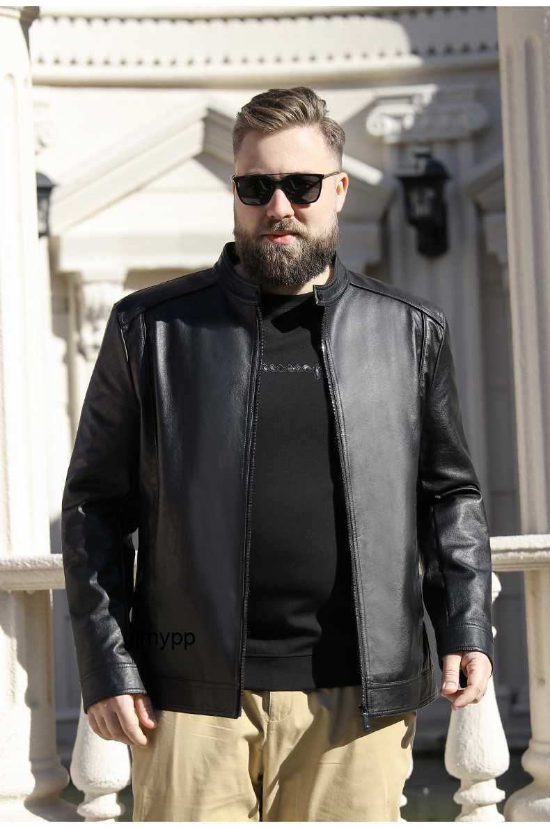 

Men's Leather Faux Stand-up collar large size men's wear fat leather jacket man's motorcycle spring coat coatZ7TE, Black