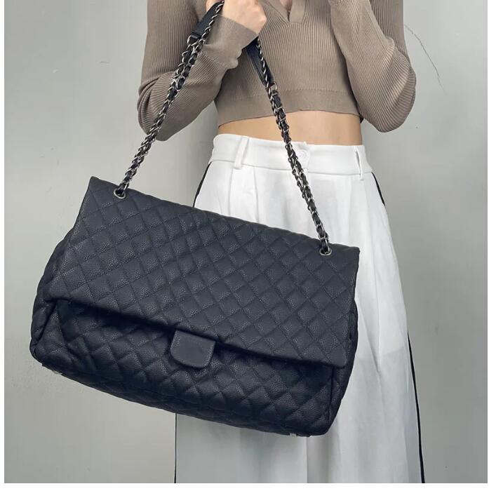 

Women Calfskin Maxi Airport Quilted XXL Bag Silver Metal Hardware Matelasse Chain Shoulder Messenger Handbag Large Capcity Designer Sacoche Suitcase 42X28X14CM, Customize