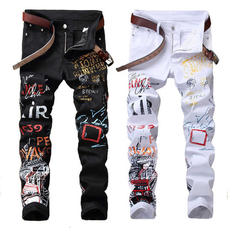 

Jeans For Men Designer Casual Printed Slim Pants High Street Hip Hop Denim Plus Size 29-38 Y23