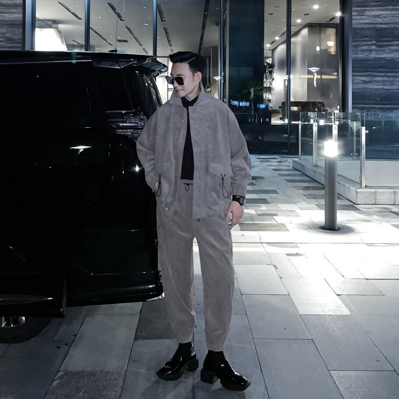 

Jogging Clothing England Men Style Corduroy Casual Set Autumn Designer Loose Jackets Harem Pants 2 Pieces Outdoor Biker Trousers -2XL