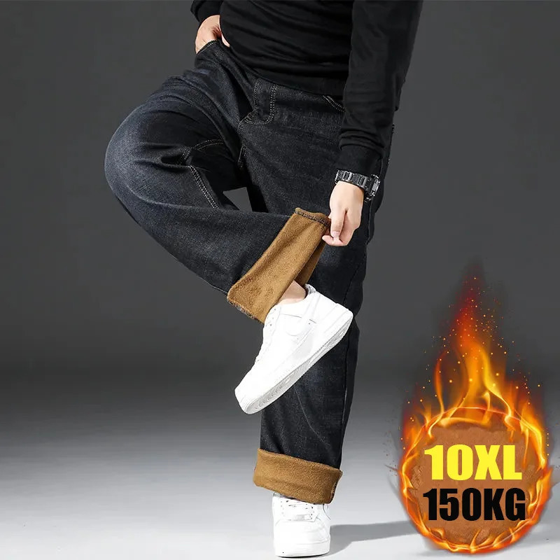 Mens Jeans Winter Warm Baggy Denim Loose Trousers Men Plush Straight Pants Husband Plus Size Stretch Oversized 231110