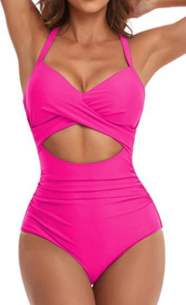 

Women's One-Piece Swimsuit Closed Belly Hollowed Out High Waist Swimsuit Back Lace-Up 1 Piece Swimsuit, Orange