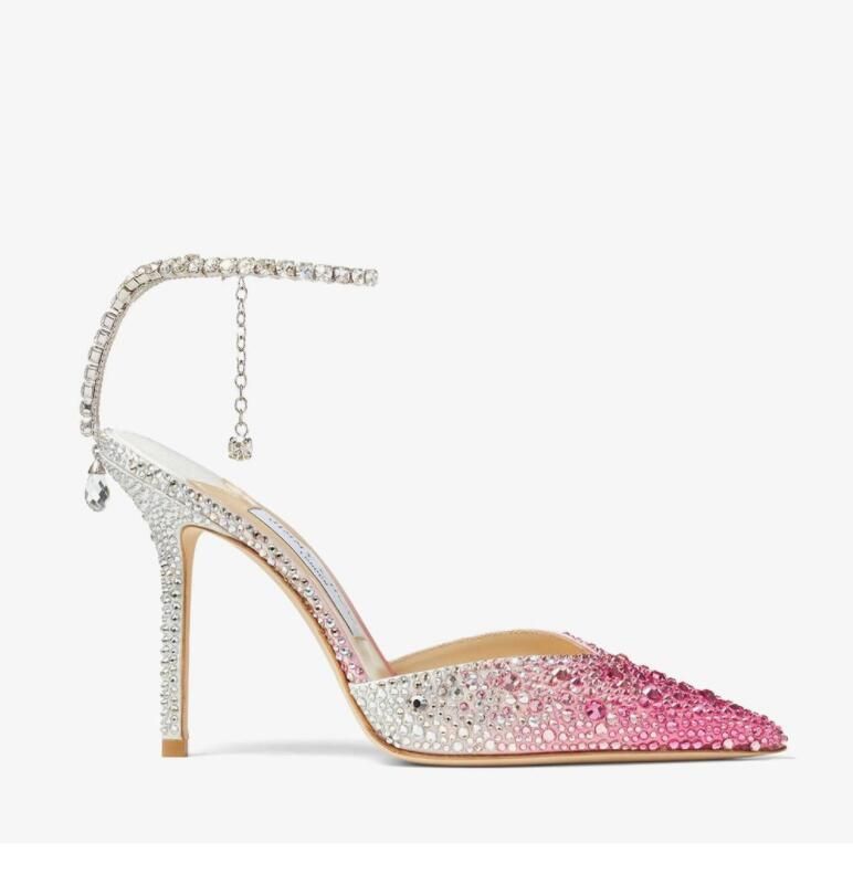 

Dress pumps luxury women sandals high heel saeda strass shoes glitter white satin crystal strap pointed toe party wedding bride shoes 35-43, 63