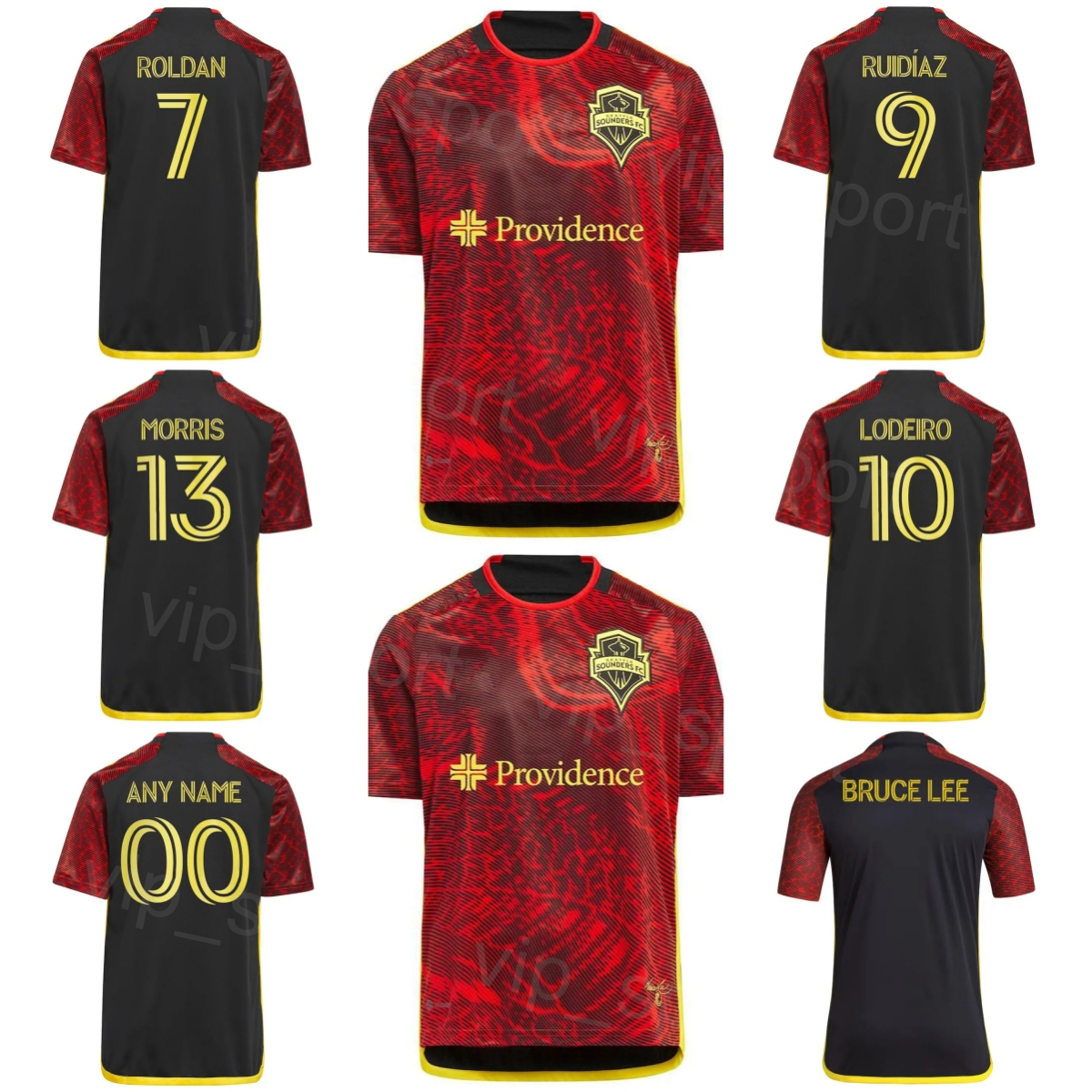 

FC Soccer Seattle Sounders Jerseys 23 Leo Chu 10 Nicolas Lodeiro 16 Alex Roldan 9 Raul Ruidiaz 11 Albert Rusnak 5 Nouhou Tolo 7 Cristian Roldan Football Shirt Kits 23-24, Black