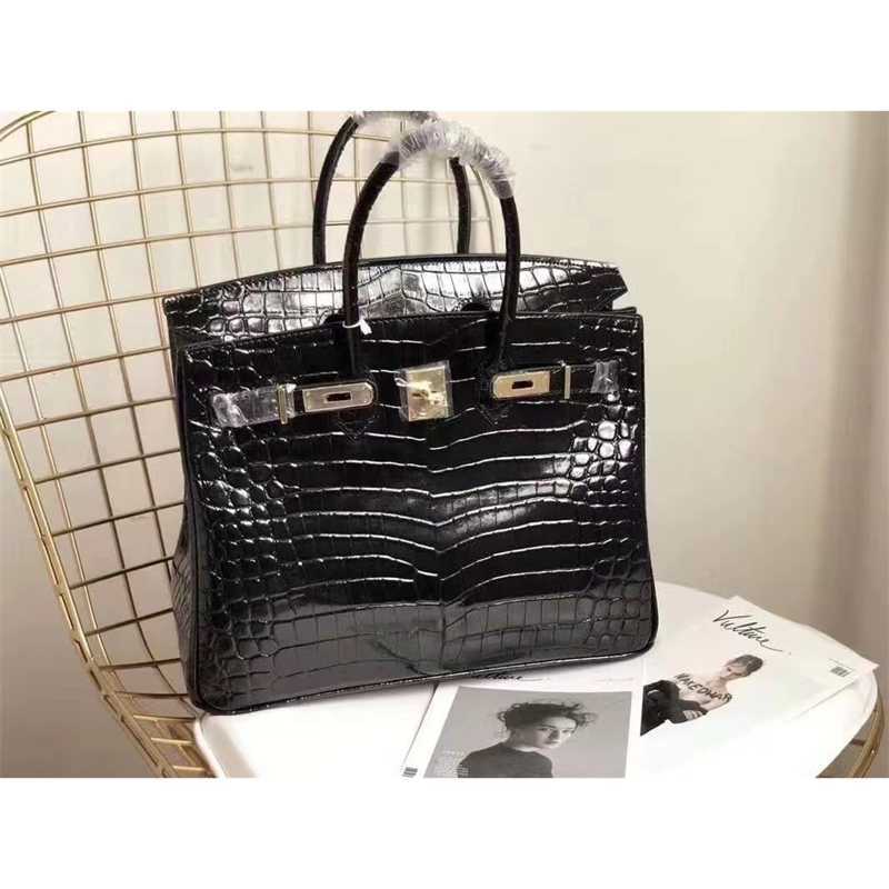 

Designer Birkin Bag h Erme Pink Series~crocodile Pattern Real Leather Women's Handbag Cowhide One Shoulder Crossbody Women's 25 "30" zc, Pink cowhide