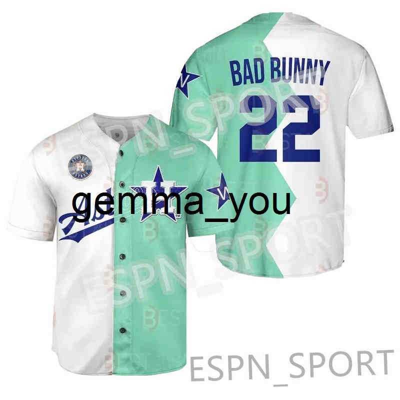 

College Baseball Wears 22 Bad Bunny 2022 All Stars Split Jersey Astros Baseball Jerseys Houston Men Women Youth, Custom your name number