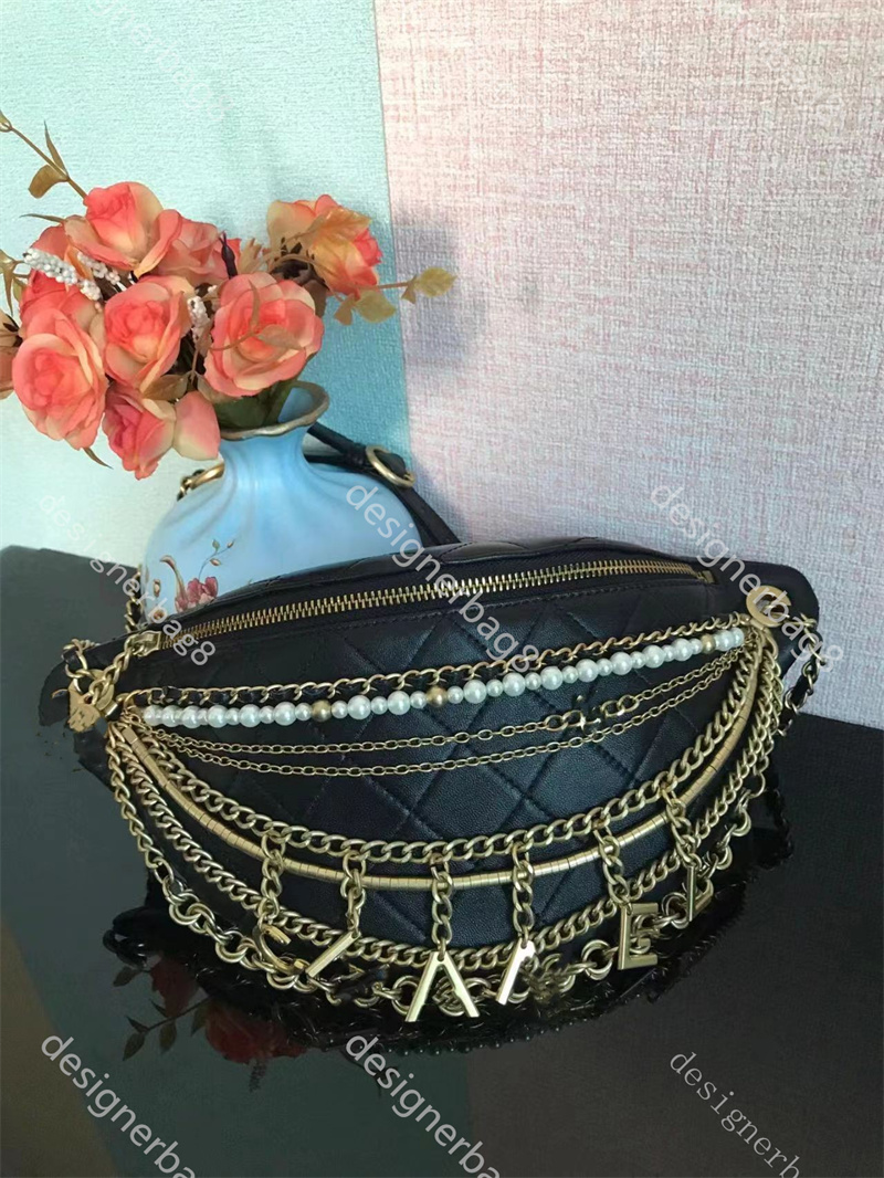 

Designer bag Luxury Brand Waist Bag Top quality Pearly Diamond Stitch Shoulder bag Metal Pendant Logo Crossbody bag Chain decoration Fashion Pocket for Women tote, Black