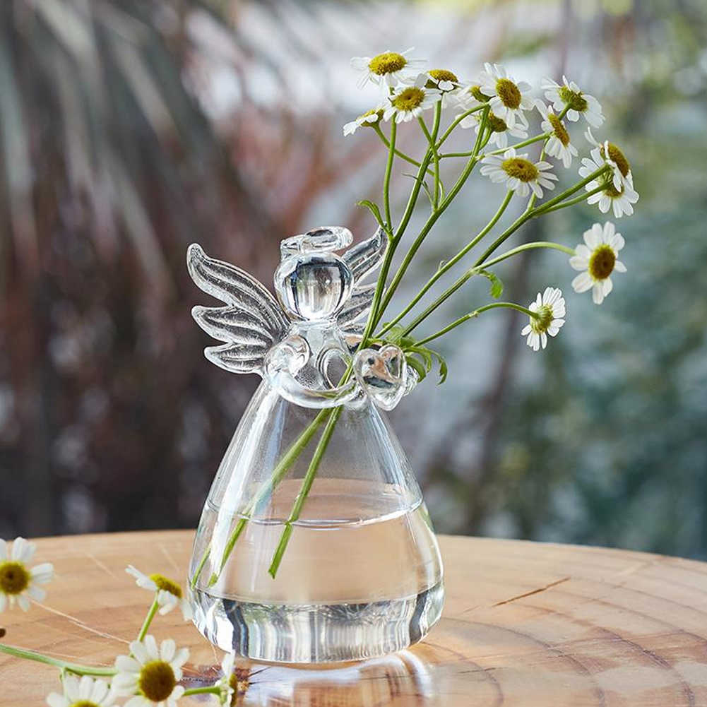 Vases Clear Glass Angel Shape Flower Vase Cute Glass Hanging Vase Floral Plant Pots Terrarium Container Office Home Wedding Decor P230411-image-857805037