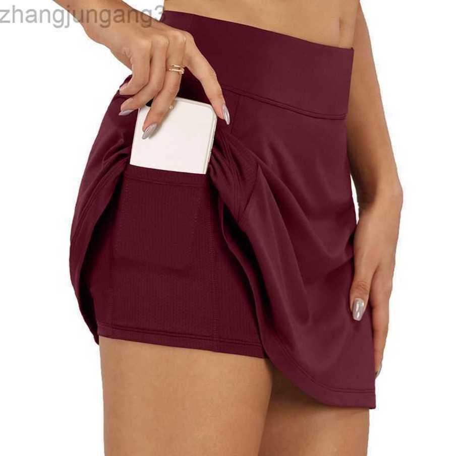 

Designer Lululemens Women Leggings Lulus Lemon Yoga Skirt Fitness Pants Safety Pants Fake Two-piece Inner Pocket Tennis Quick Drying Pants, Black