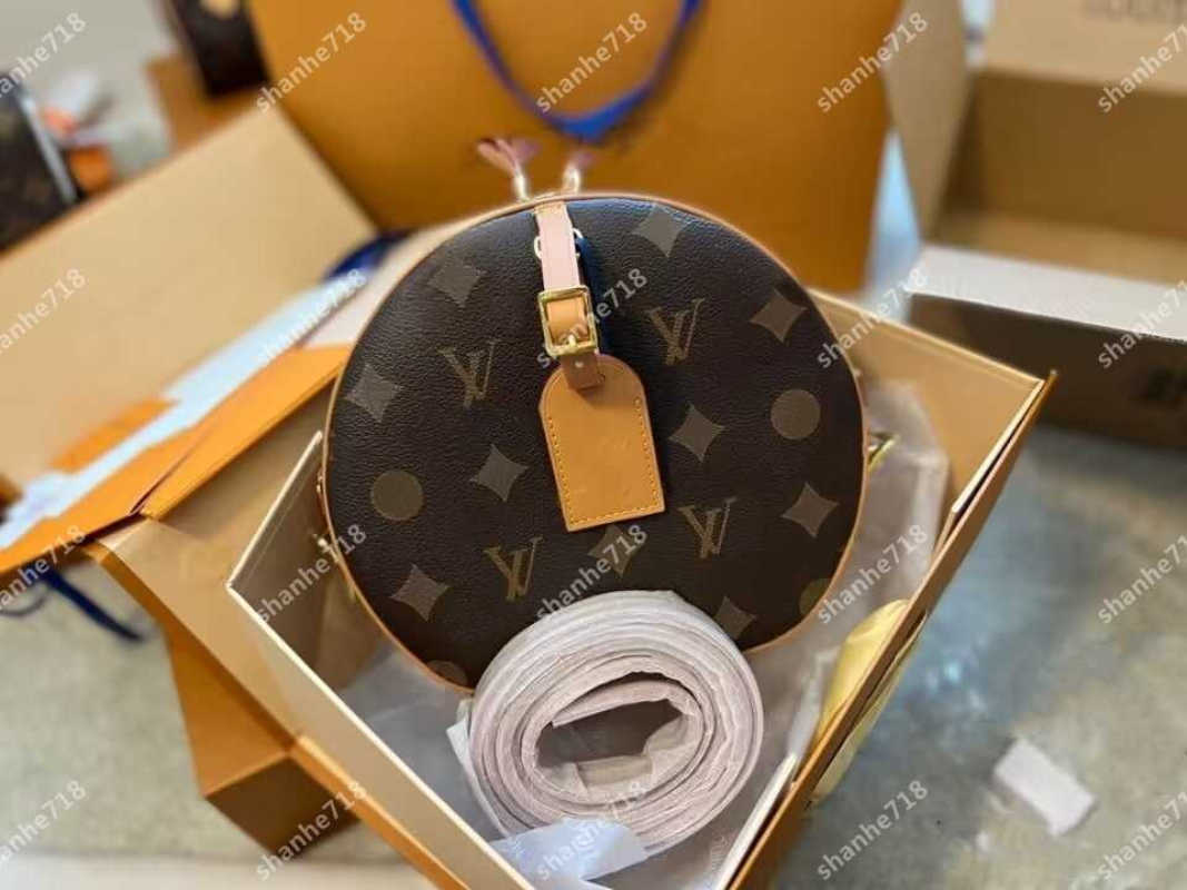 

Vintage Boite Chapeau Circular Shoulder Crossbody Bags COW LEATHER Designer Handbags Louise Women Phoe Camera Bag Mini Totes Vuiton Lady Purses Wallets, Add box + dust bag