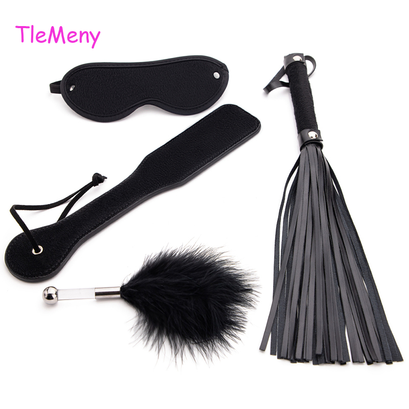 Jouets pour adultes TleMeny 4Pcs Bondage Set BDSM Kits Masque Pour Les Yeux Fouet Fessée Paddle Plume Bâton Jeux De Sexe Érotique Pour Les Femmes