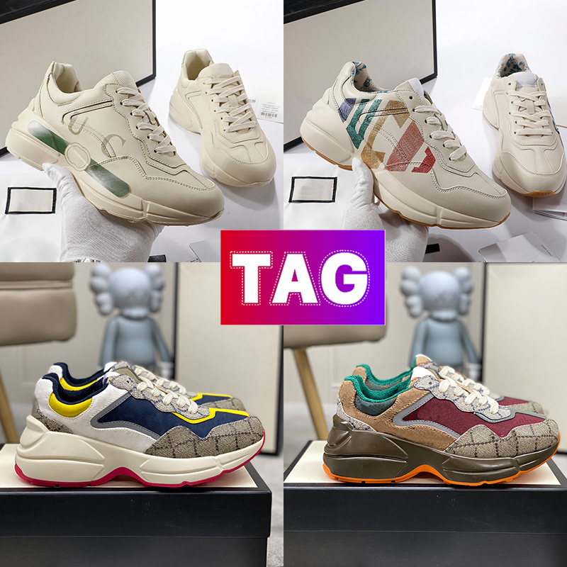 

Designer Sneakers Rhyton Casual Shoes Men Women Platform old daddy shoe mens Luxury Vintage Sneaker rainbow glitter printed navy white beige canvas trainer, 15-red khaki beige canvas