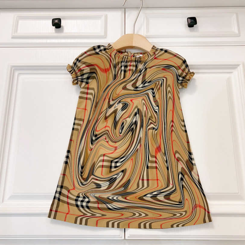

23ss girls dress Short sleeve dresses kids designer clothes lattice tightness cuffs collar dress shirt Dress big Girls skirts High quality kids clothes a1, 10