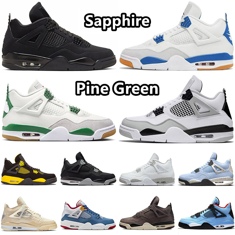 

Jumpman 4 4s Basketball Shoes Sapphire Pine Green Black Cat Military Black Canvas Violet Ore University Blue Messy Room White Oreo Sneakers for Men and Women, Item#35