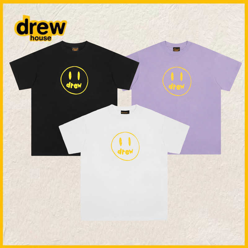 

DrewHouse smiley face SSENSE co branded American niche trendy brand loose fitting couple short sleeved female T-shirt male half sleeved Tees Men's T-Shirts, Drew graffiti smiling face purple