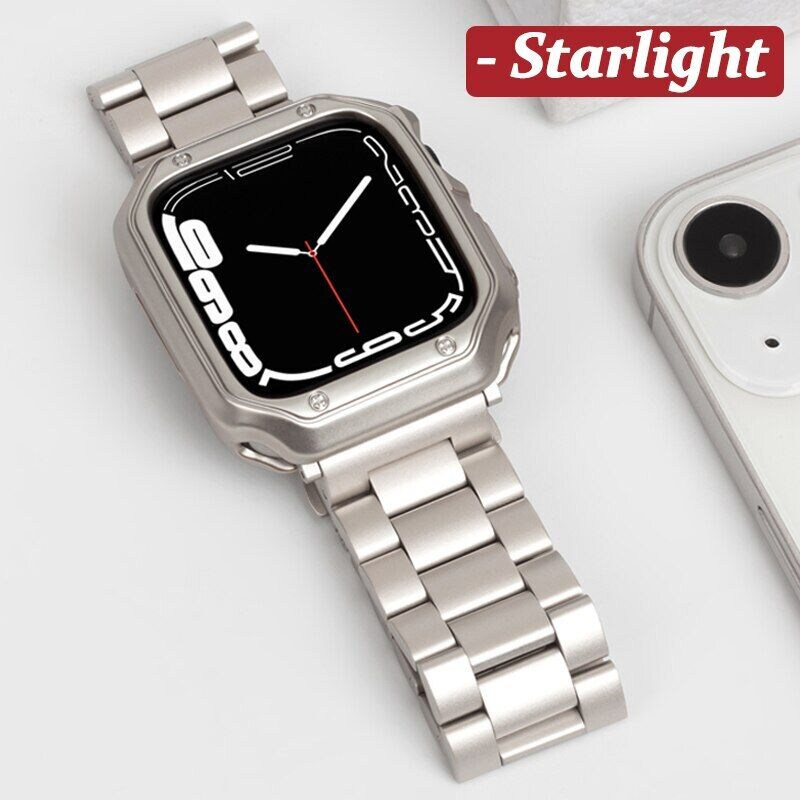 

For Apple Watch Ultra Series 8 7 6 5 4 TPU Armor Protective Case Stainless Steel Band Strap Cover 41mm 45mm 49mm, Silver band+silver case