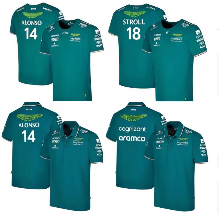 

F1 2023 Official Team Driver fans T-Shirt Formula 1 Aston Martin Racing Polo Shirt Short Sleeve Same Fans Summer Fashion Green Jersey T-shirt Custom S-3XL, Gray