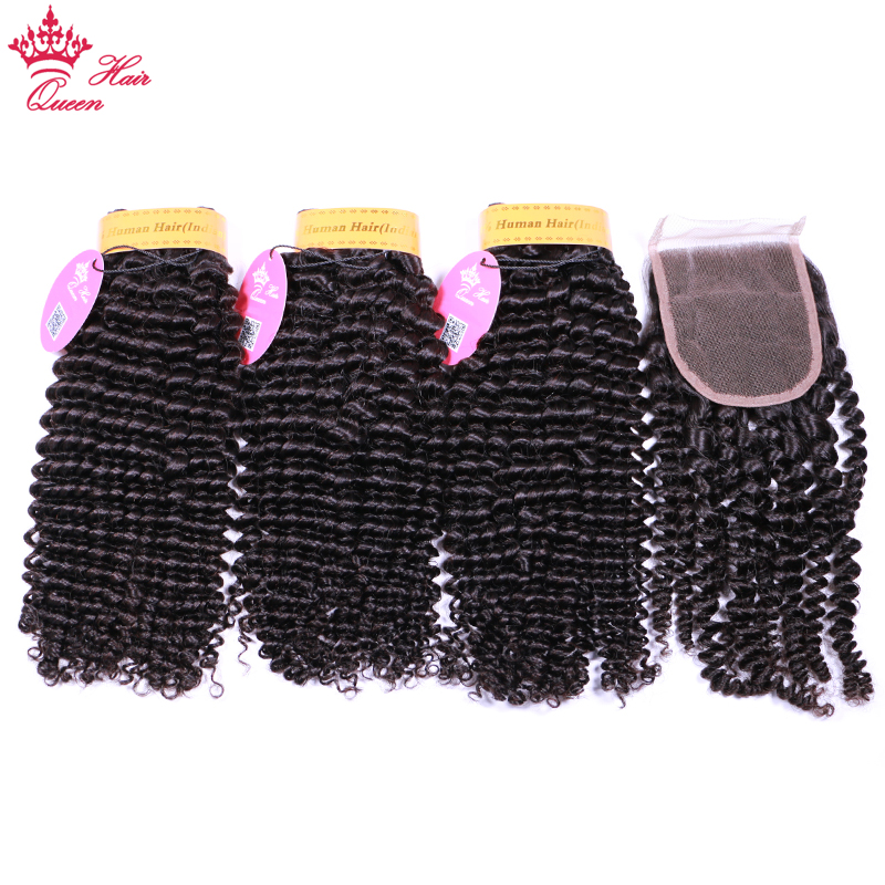 

Indian Kinky Curly Hair Bundles With Closure Virgin Human Raw Hair Extensions Bundle With Lace Closure Queen Hair Products Free Shipping, Natural color