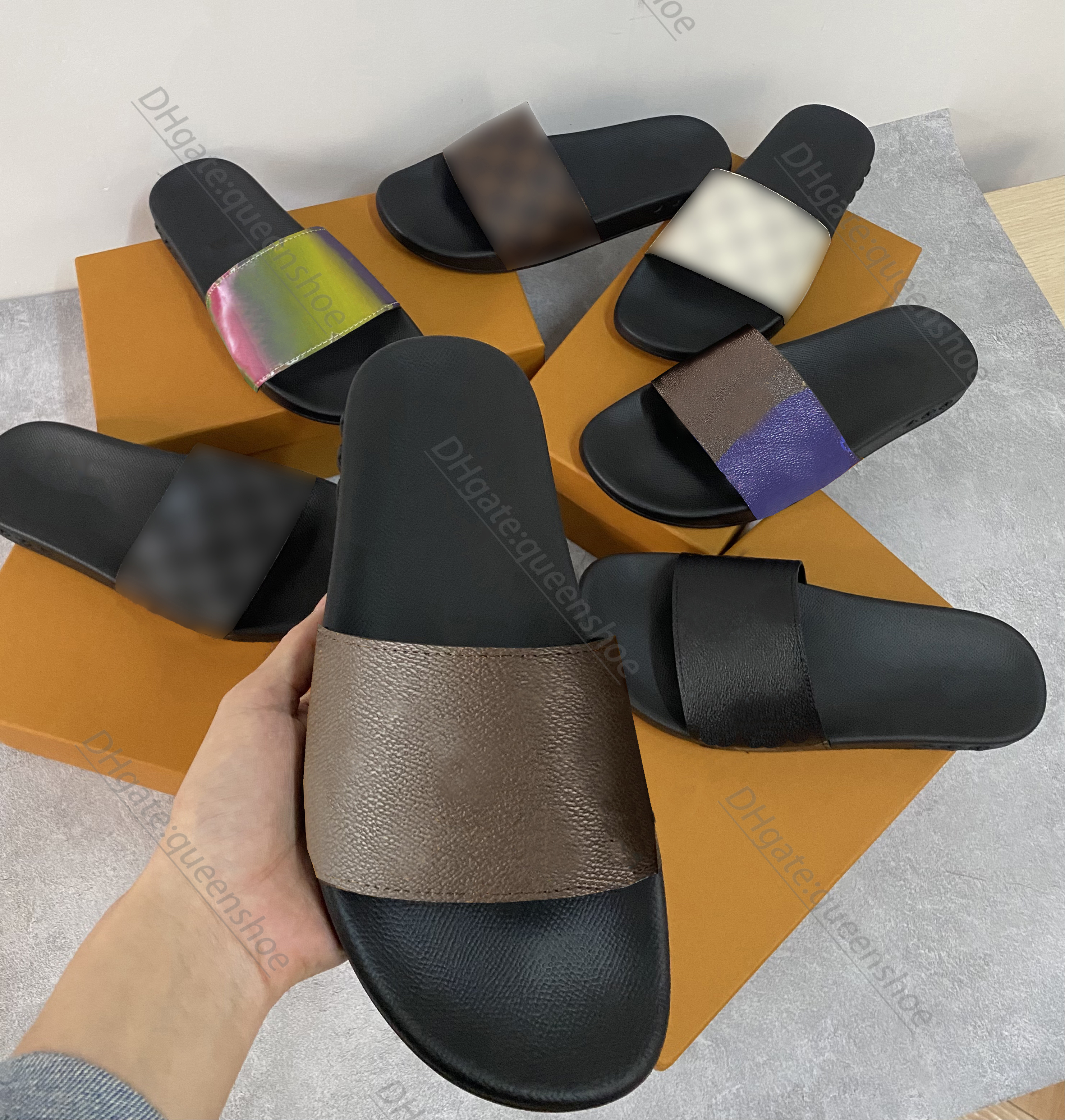 

luxury Fashion slides designer summer beach leisure sandals Waterfront Mule Rubber outsole waterproof, #3 damier graphite