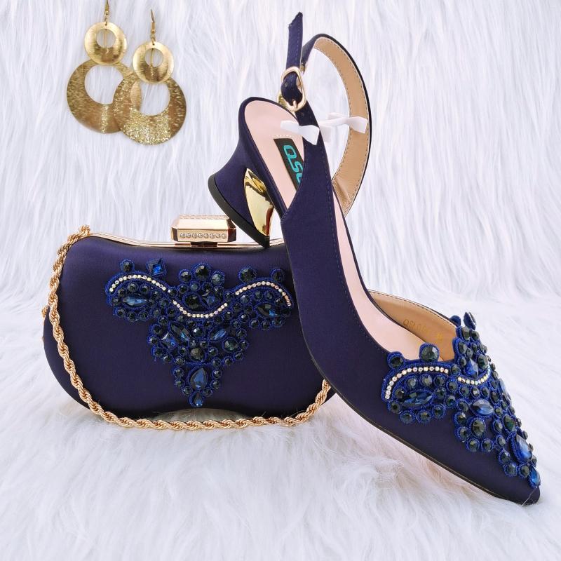 

Dress Shoes High Quality African Style Ladies And Bags Set Latest Navy Blue Italian Wtih Purse Bag For Dinner Party 6cm, Green