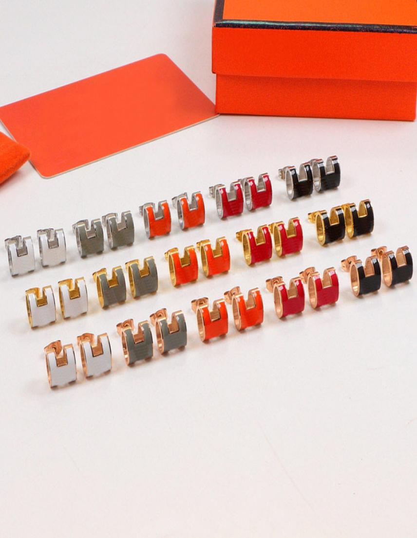 

Quality Luxury Women studs Fashion H letter enamel temperament simple daily allmatch earrings black white red orange color weddin5785298