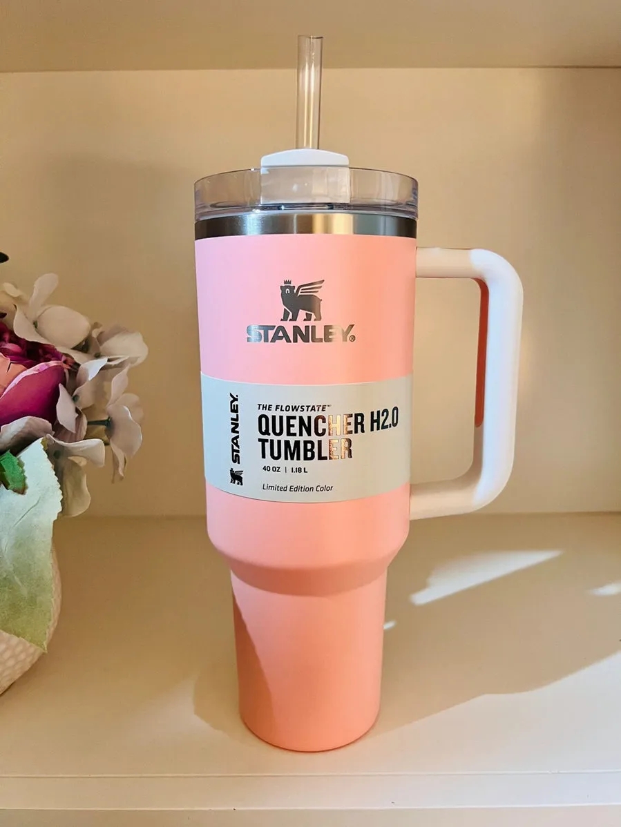 

stanly Pink 40oz stainless steel tumbler with Logo handle lid straw big capacity beer mug water bottle powder coating outdoor camping cup vacuum insulated drinking, Multi-color