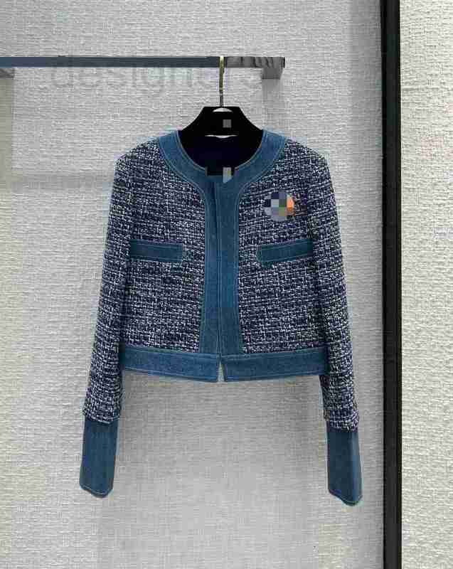 

Women' Jackets designer JACKET COAT 2023 Spring New Temperament Short denim tweed color matching jacket IXDK, Navy blue