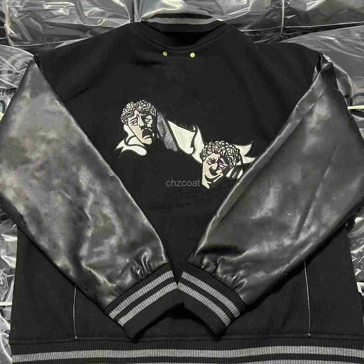 

Baseball Designer Stitching Luxury Suit Leather Jacket Fashion Loose Classic Black Handsome Coat Jacket KIVA