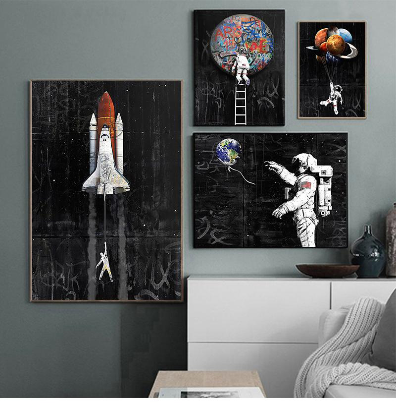 

Astronauta spazio veicolo spaziale pittura su tela poster e stampe pianta spaziale Graffiti Modern Street Art immagini per pareti senza cornice