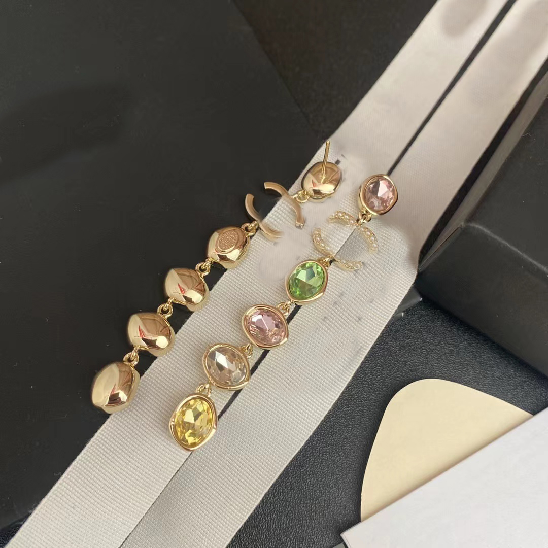 

High Quality Brand Designer Letter Ear Stud Earrings Real Gold Plated Brass Copper Stamp Crystal Earring Fashion Womens Elegance Wedding Party Jewelry Accessories