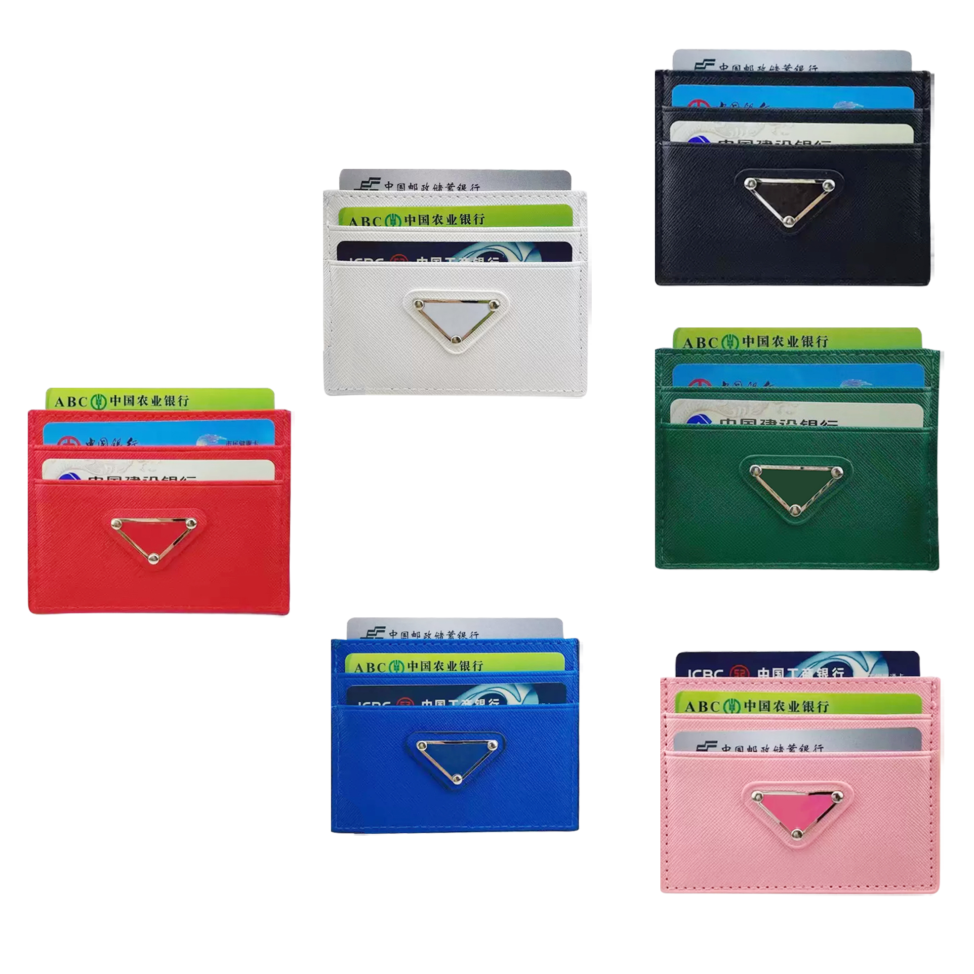 

triangle Saffiano prad Key wallets Designer Purses card Leather Credit women's mens passport cardholder Luxurys Coin money clip fashion wallet pocket organizer, Orange