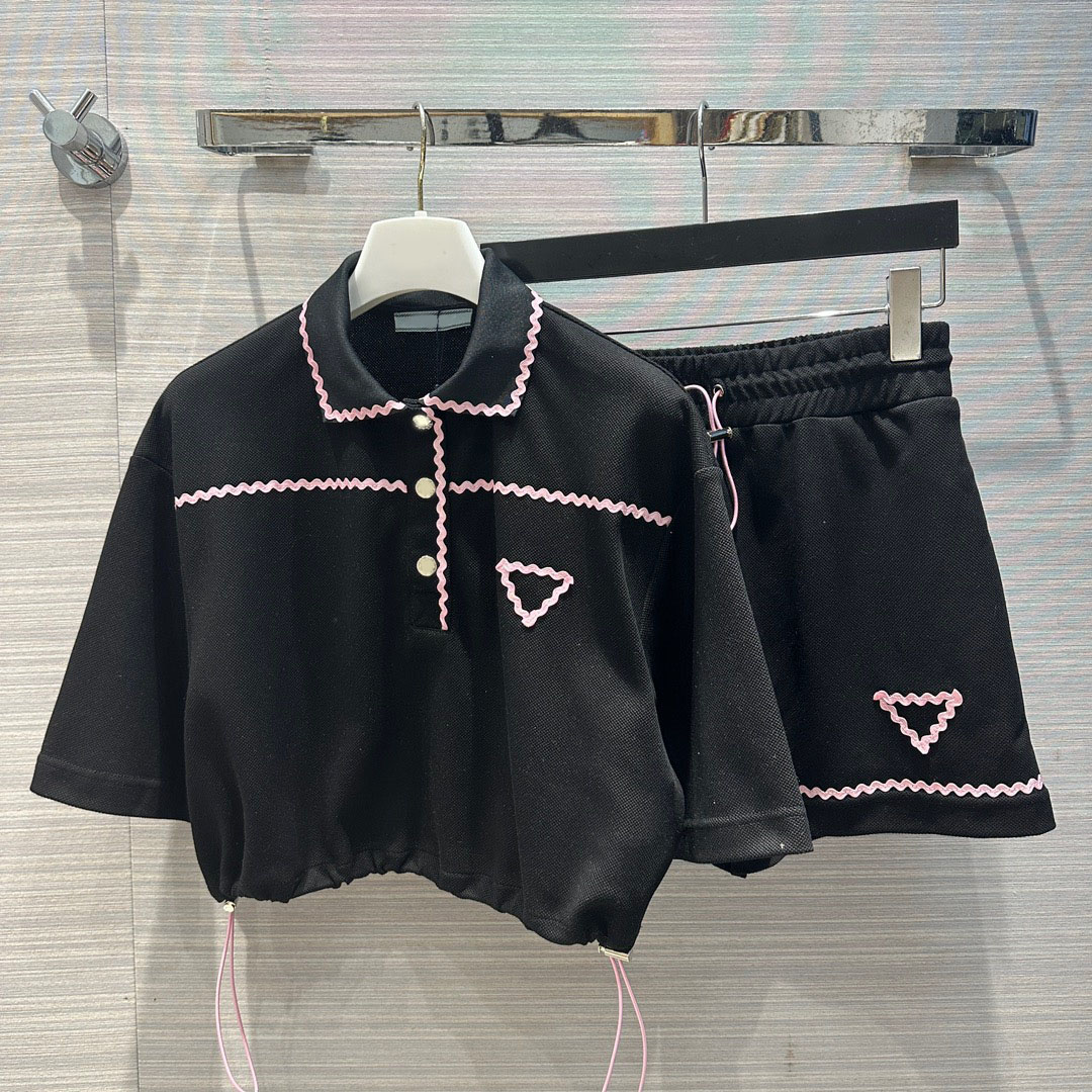 

Women's Two Piece Dress Short Sleeve Loose Lapel Tops Casual Pocket Shorts Fashion Tracksuit Size S-L, Black