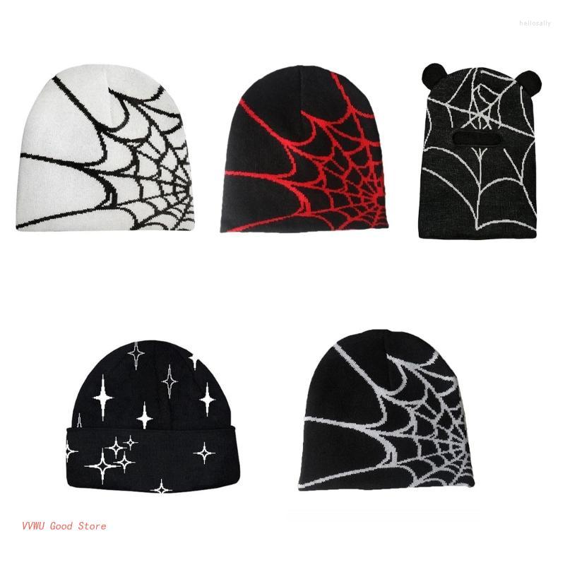 

Berets Y2K Beanie Spider Web Hat Knit Skullies Baggy Slouchy, White