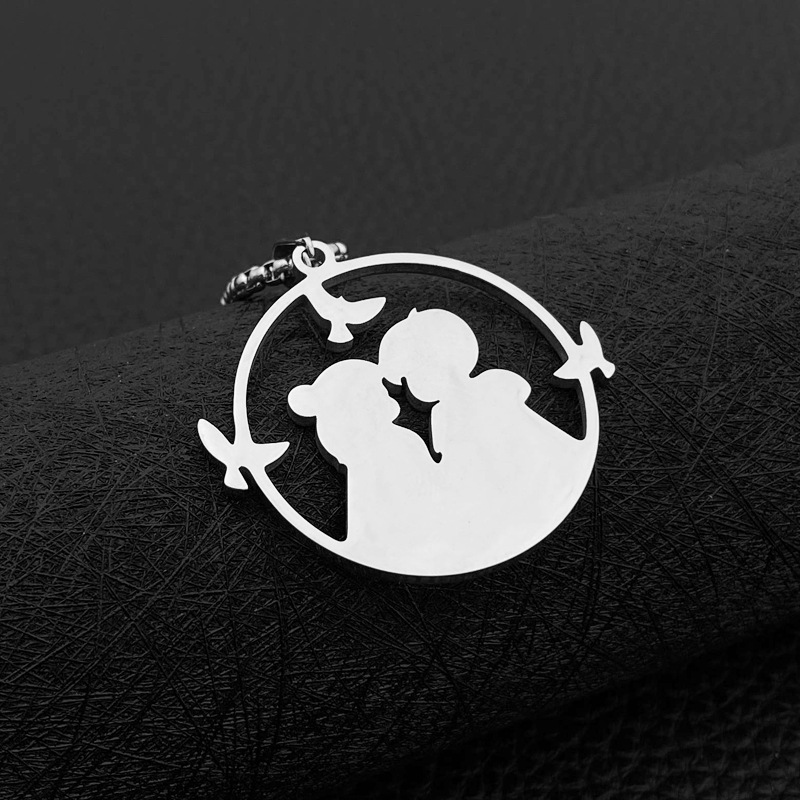 Screen Silhouette of Boy&Girl in Love Charm Necklace Titanium Steel Prince&Princess Cucoloris Clavicle Chain Jewelry Gifts for Lover Couple-image-857973838